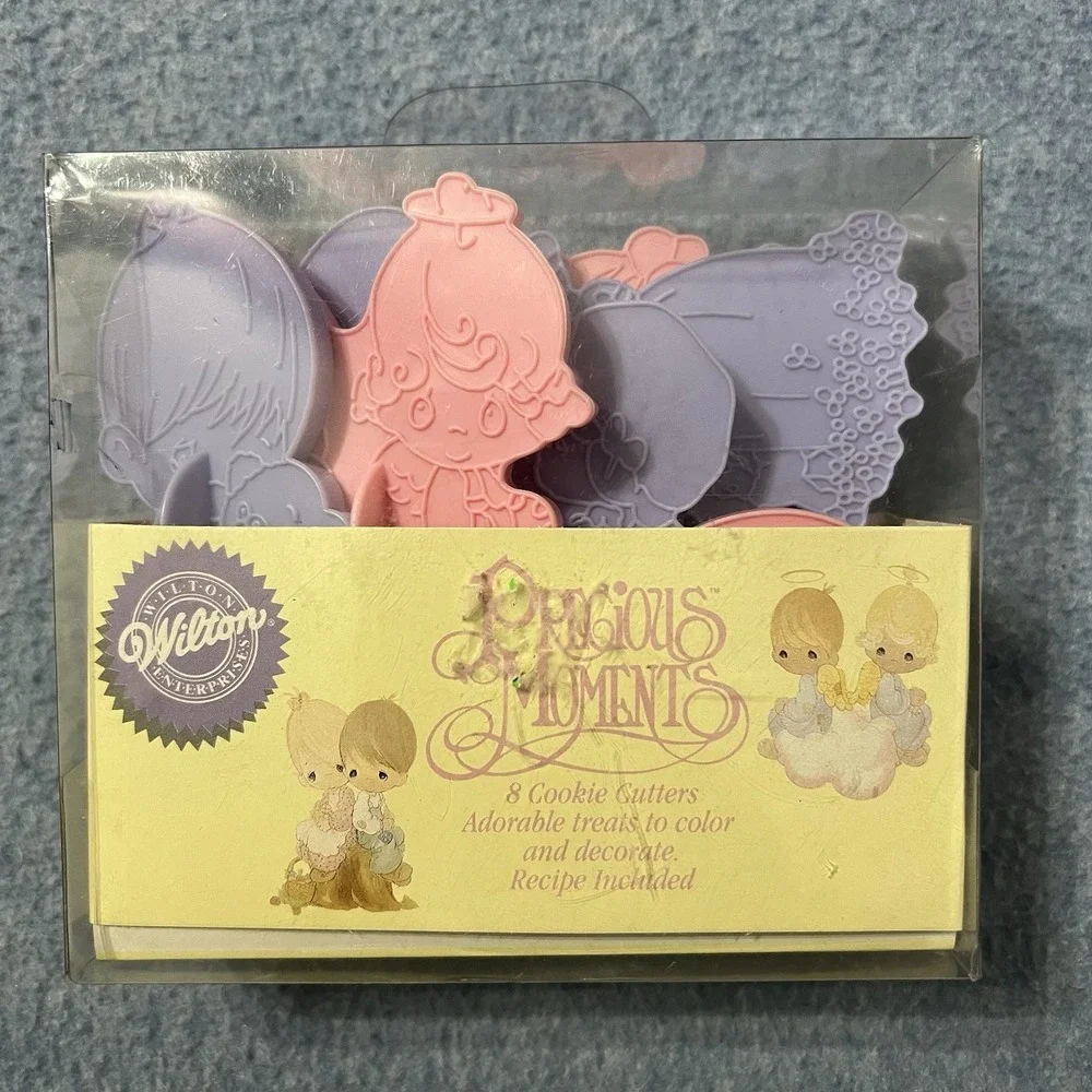 Set of 8 - PRECIOUS MOMENTS 1993 Wilton Cookie Cutters Pink & Purple Plastic